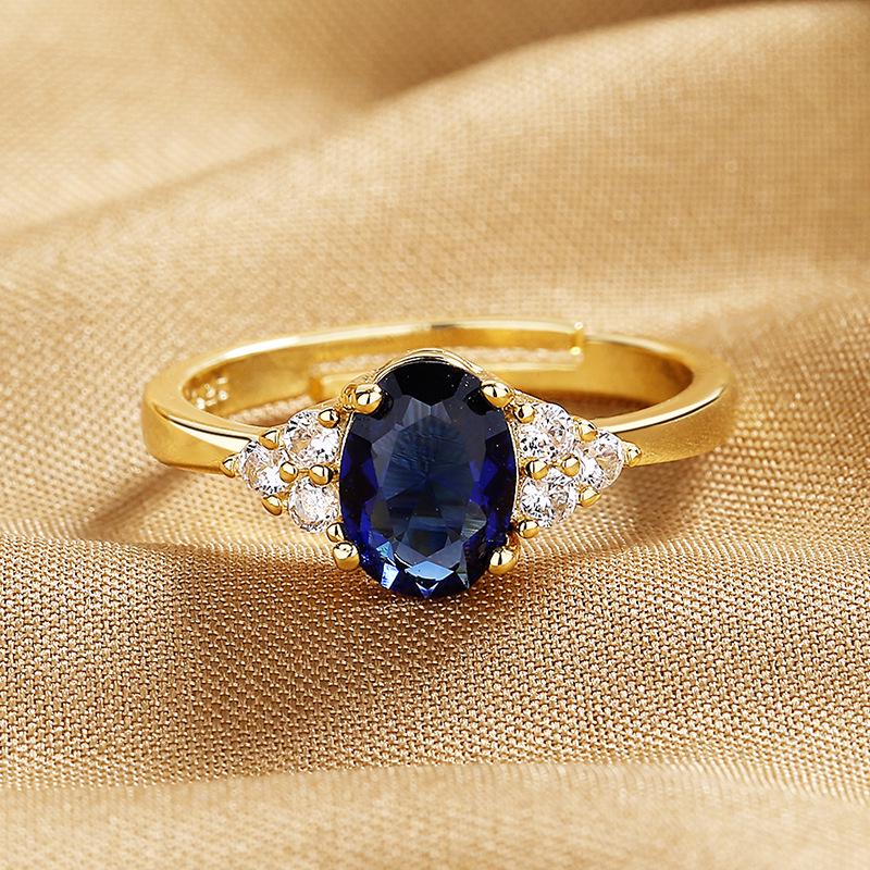 European-American High-End Adjustable Women's Ring with Colored Zircon, Light Luxury Style