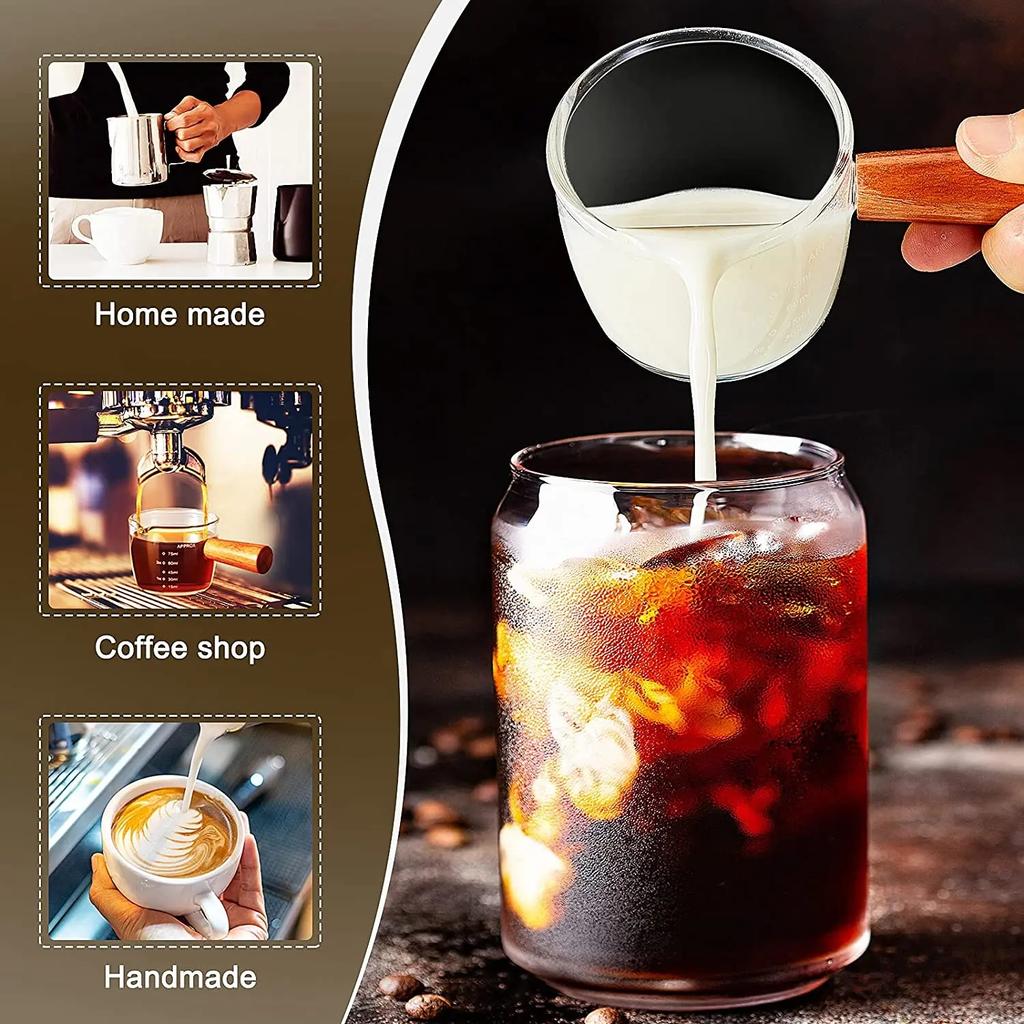 50ml skleněná odměrka DIY dřevěná rukojeť Skleněná odměrka na espresso Mléko Káva Průhledná konvička Kávové potřeby Kuchyňský odměrka