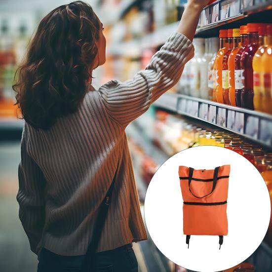 Foldable Shopping Bag with Wheels Large Capacity Waterproof Foldable Design Multipurpose Grocery Shopping Cart