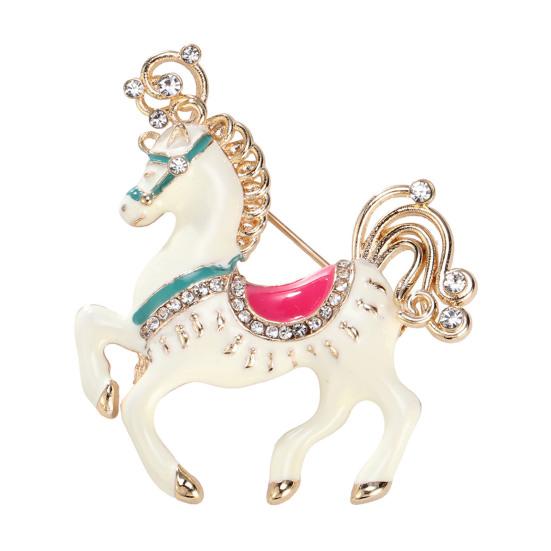 Broche Cheval Mignon en Émail Strass Épinglette Cheval en Alliage Broche Animal Accessoire de Tenue pour Manteaux Écharpes Sacs