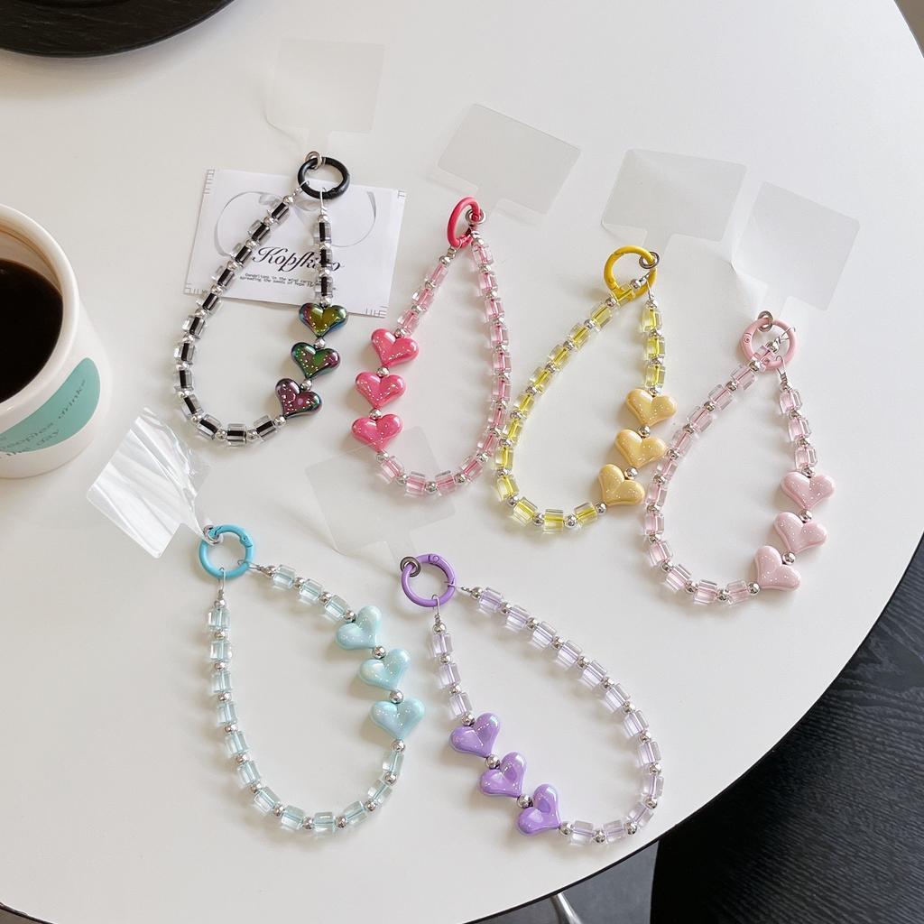 Candy Color 3D Heart Beaded Phone Lanyard Sparkling Glitter Strap Chain for iPhone 16 Pro Max 15 13 Handbag Accessory Ins Charm