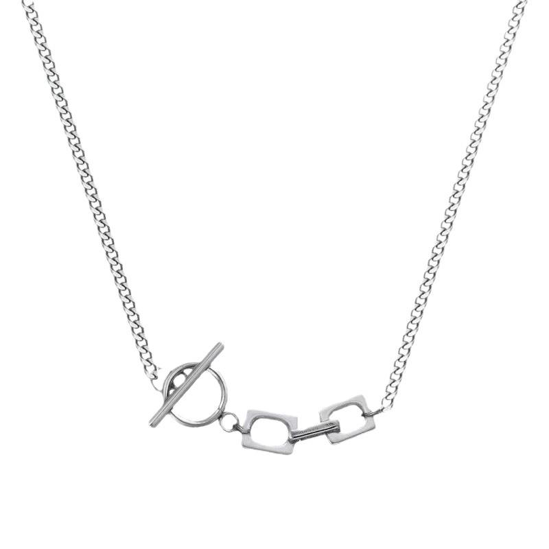 Unisex Titanium Steel OT Buckle Necklace - Trendy Hip Hop Clavicle Chain for Men & Women, Patchwork Streetwear Elements.