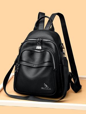 Women's Double Shoulder Black Backpack - Solid Color, Multifunctional Travel & School Bag (2026)