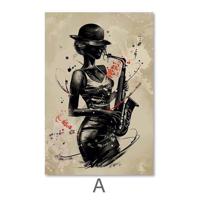 

Винтажный музыкант, саксофон, гитара, фортепиано, холст, картина, абстрактные музыкальные постеры и принты для гостиной, украшения дома 21cm×30cm NoFrame