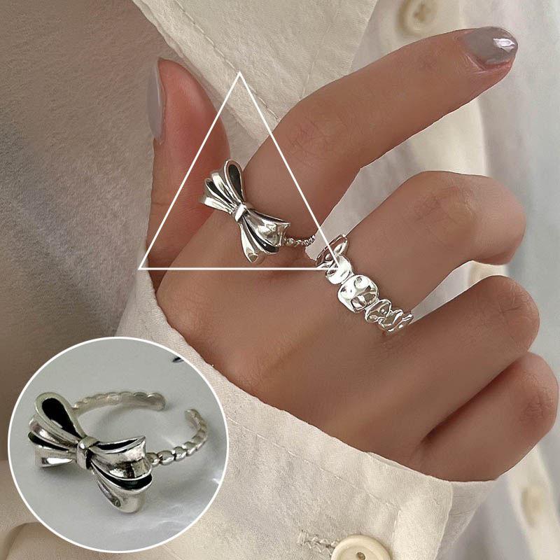 Ring im koreanischen Stil aus S925 Silber mit geometrischem Durchbruchmuster, unregelmäßig, Vintage für Damen - Schwerindustrielles Temperament, verstellbarer schlichter Ring für den Zeigefinger.