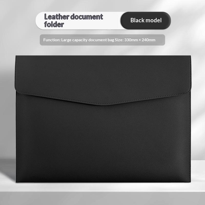 

A4 Leather Document Storage Bag Briefcase Simple And Retro Single-Layer Thick And Waterproof Large Capacity Business Bag чёрный