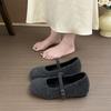 Retro Flat-bottomed Woolen Round Head One-word Buckle Single Shoes for Women's 2025 Autumn and Winter New Plush Flat-bottomed Mary Jane Mao Shoes