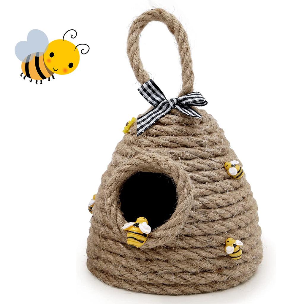 1/2/4Pcs Honeycomb Decoration Jute Rope Handmade Tiered Tray Hanging Decor Cute Honeycomb Bee Theme Party Shelf Garden Ornaments