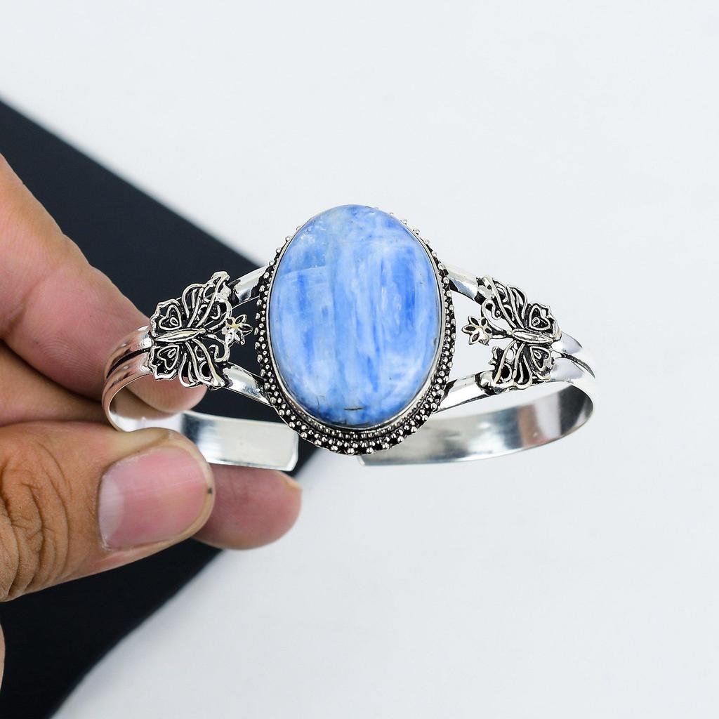 Naturalny Kyanit Kamień Szlachetny Ręcznie Robiona Bransoletka Męska ze Srebra Sterlingowego Próby 925, Bransoletka z Kyanitem, Dla Żony, Bransoletka Unisex, Prezenty na Urodziny