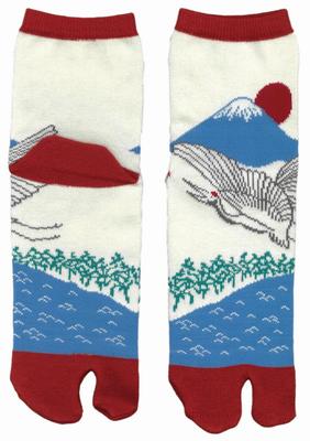 Prairie Dog Wabunka Tabi Socks with Mount Fuji and Cranes Wabunka [TKU-011]