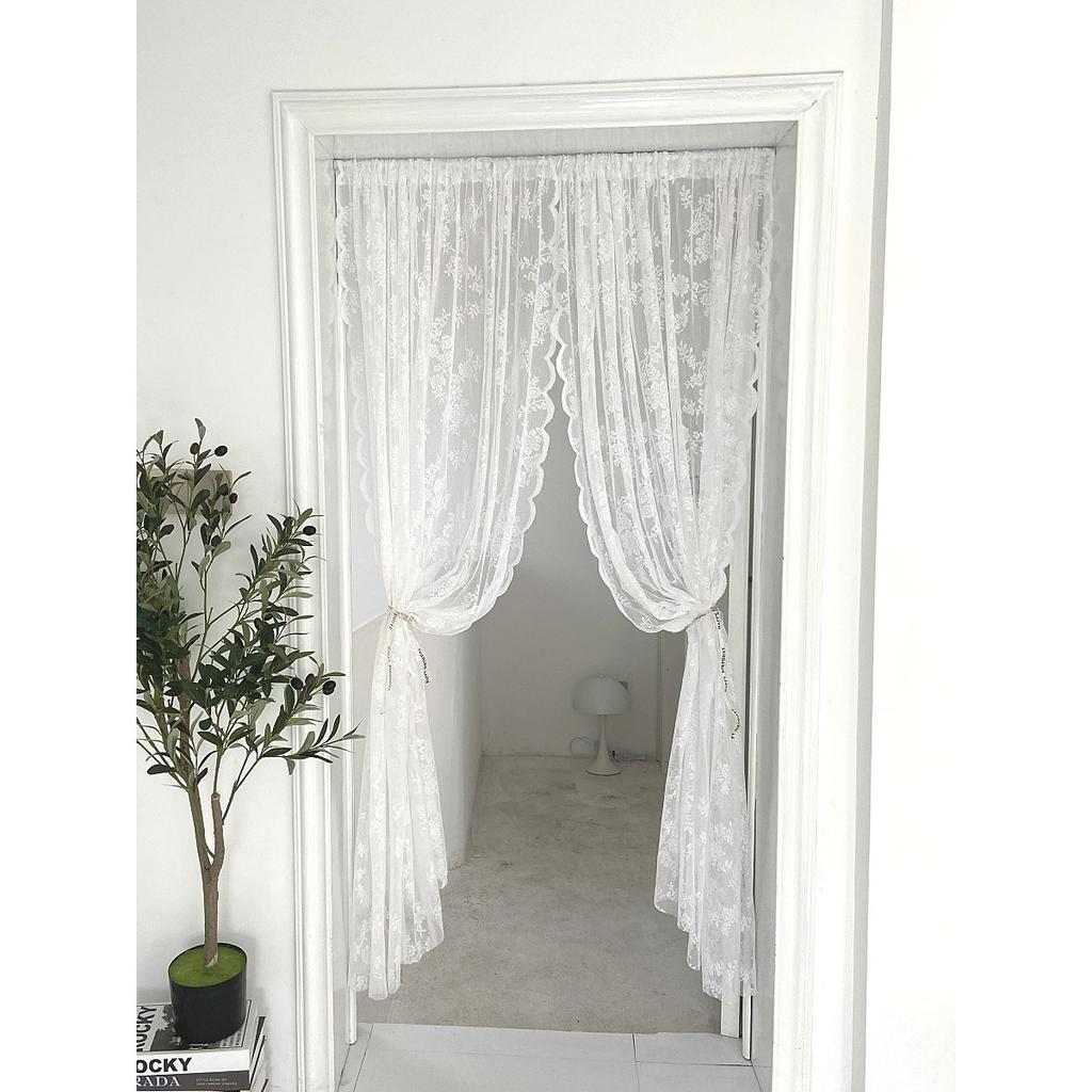 1pc White Flower Embroidery Single Panel Sheer Curtain, Romantic Blackout Curtains for Bedroom and Living Room