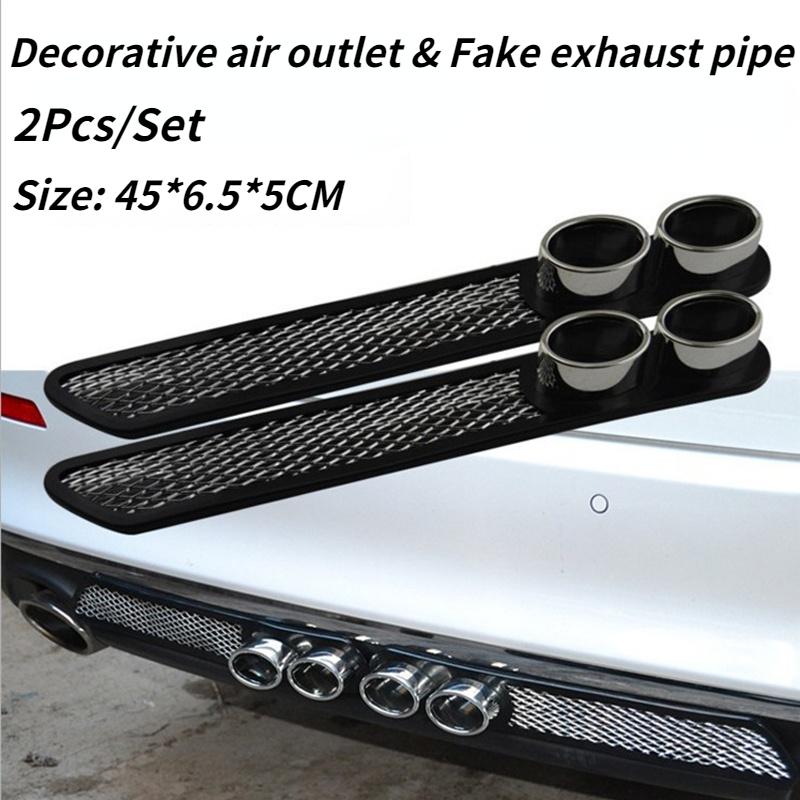 2 Peças/Conjunto Universal Carro Auto Estilo Grade Decorativa Falsa Saída de Ar Tubo Silenciador de Escape Fita Adesiva Modificação de Carro