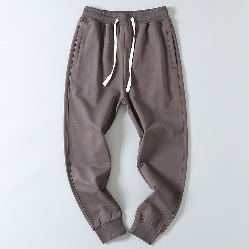 Export Factory Leftover Stock Spring & Fall Cotton Terry Washed Solid Color Loose Tappered Athleisure Sweatpants Men's Long Trousers