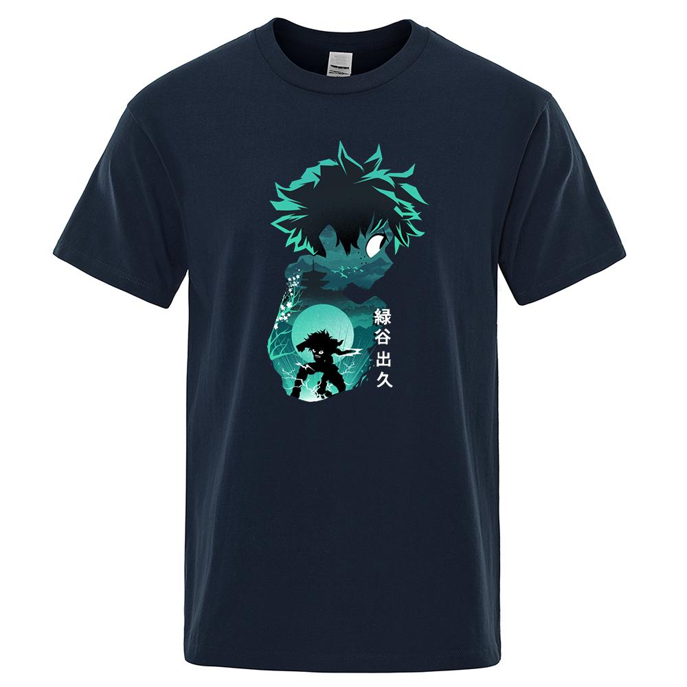 My Hero Academia Tops Cool Deku Tshirt Hip Hop Korean Sportswear Men Summer Short Sleeve Cool T Shirt Mens T Shirts Fashion S темно-синий