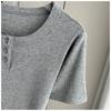Women Modal Ribbed Button Round Neck Short Sleeve Tee Slim Base Top Spring Summer