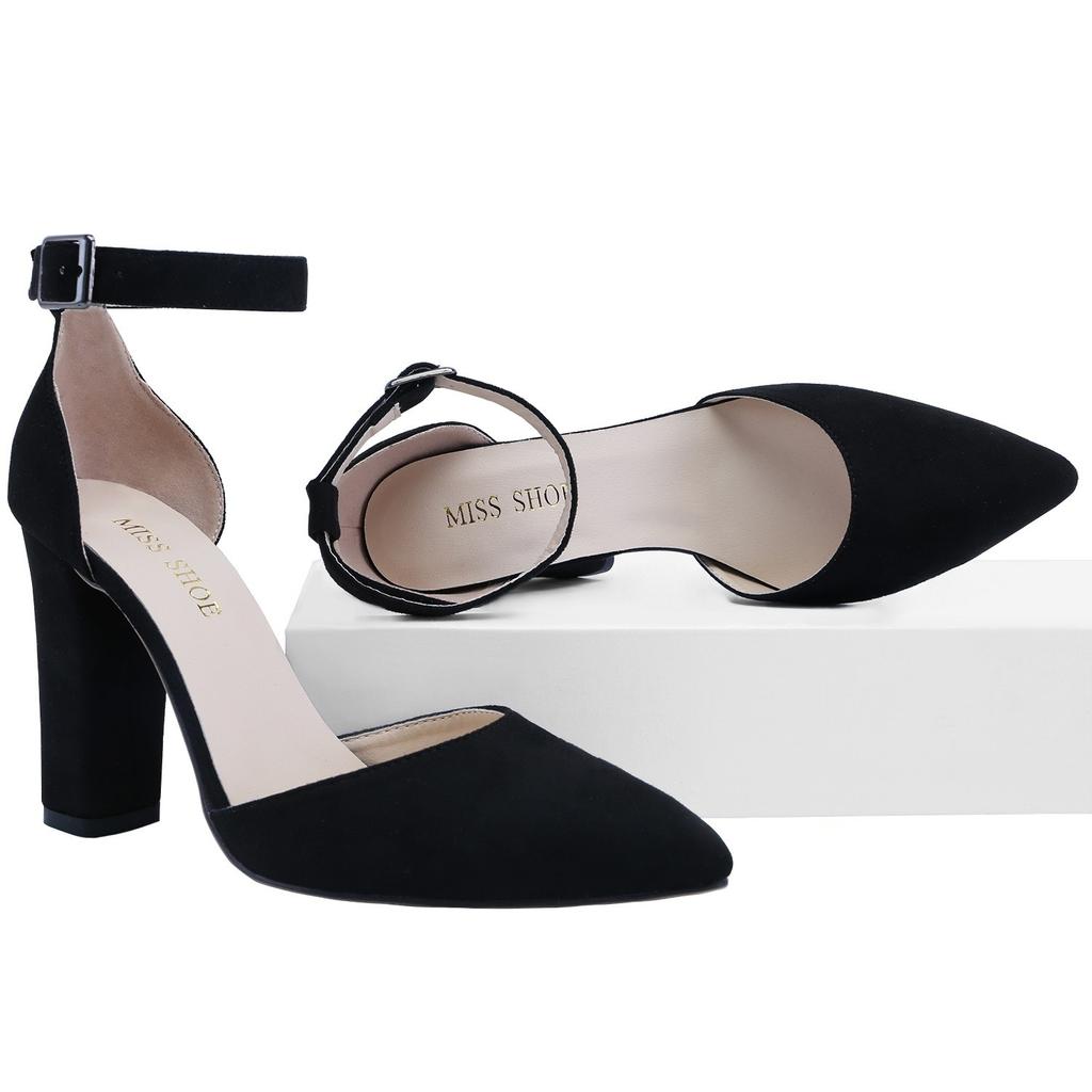 LOSLANDIFEN Women Pumps Sexy Ankle Strap 10CM Thick Heel Large Size Pointed Toes High Heels Black Party Dress Wedding Shoes