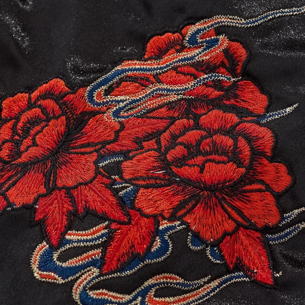 Huaxia Junpin Blaue Krähe mit gestickter Rose Baseballjacke für Herren