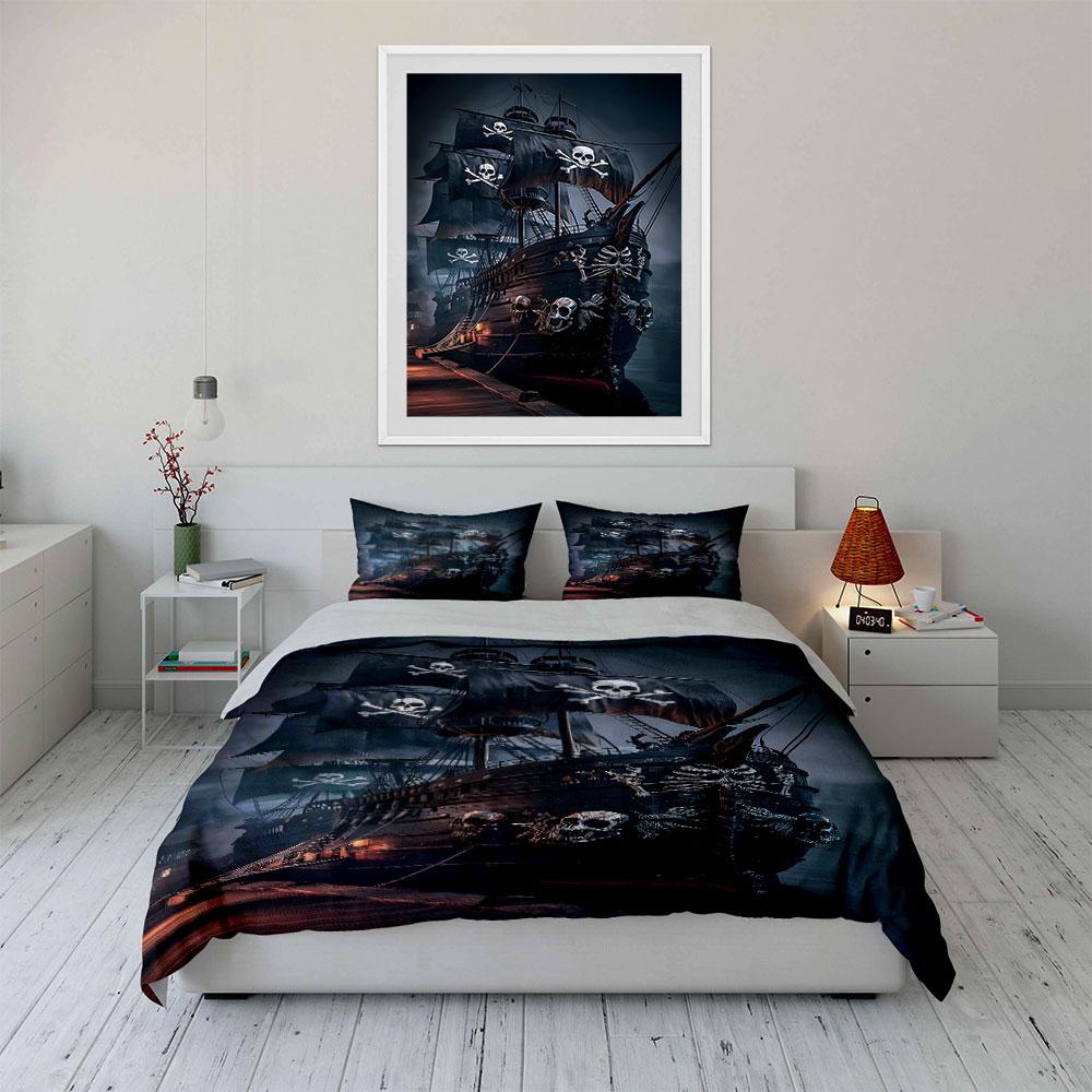 Pirate ship, skulls. Bedding sets Duvet cover sets Duvet covers Pillowcases(1* Duvet Cover 2* Pillowcases without duvet insert)