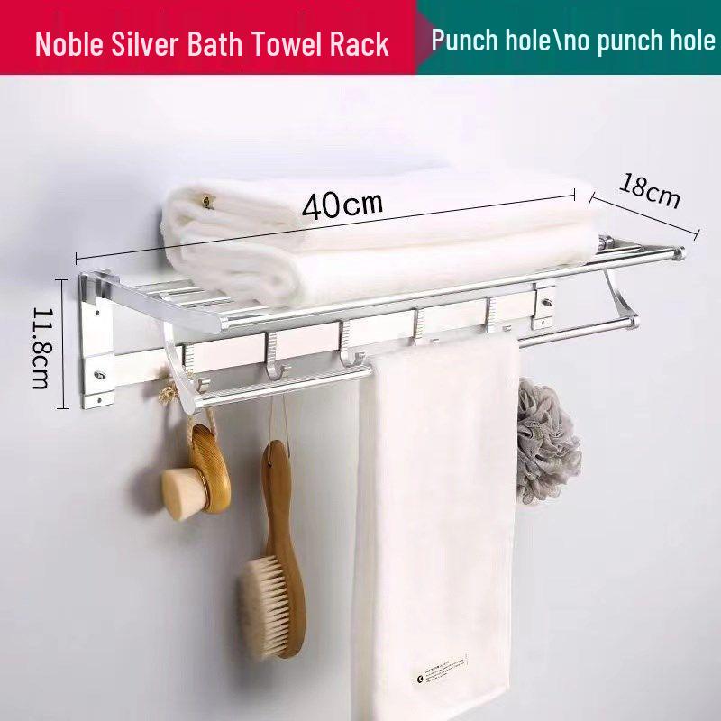 

Алюминиевая полка для полотенец и хранения для ванной без сверления с крючками