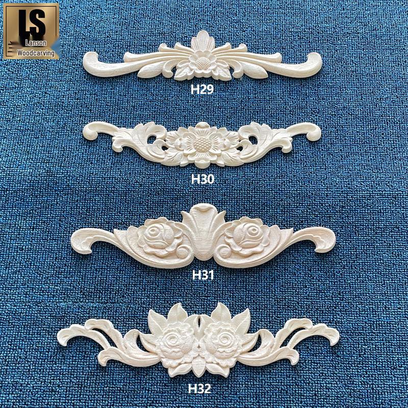 European Style Solid Wood Inlay Flower Decoration for Doors, Wine Cabinets, and Wardrobes H31 Style 22*6cm (13g)