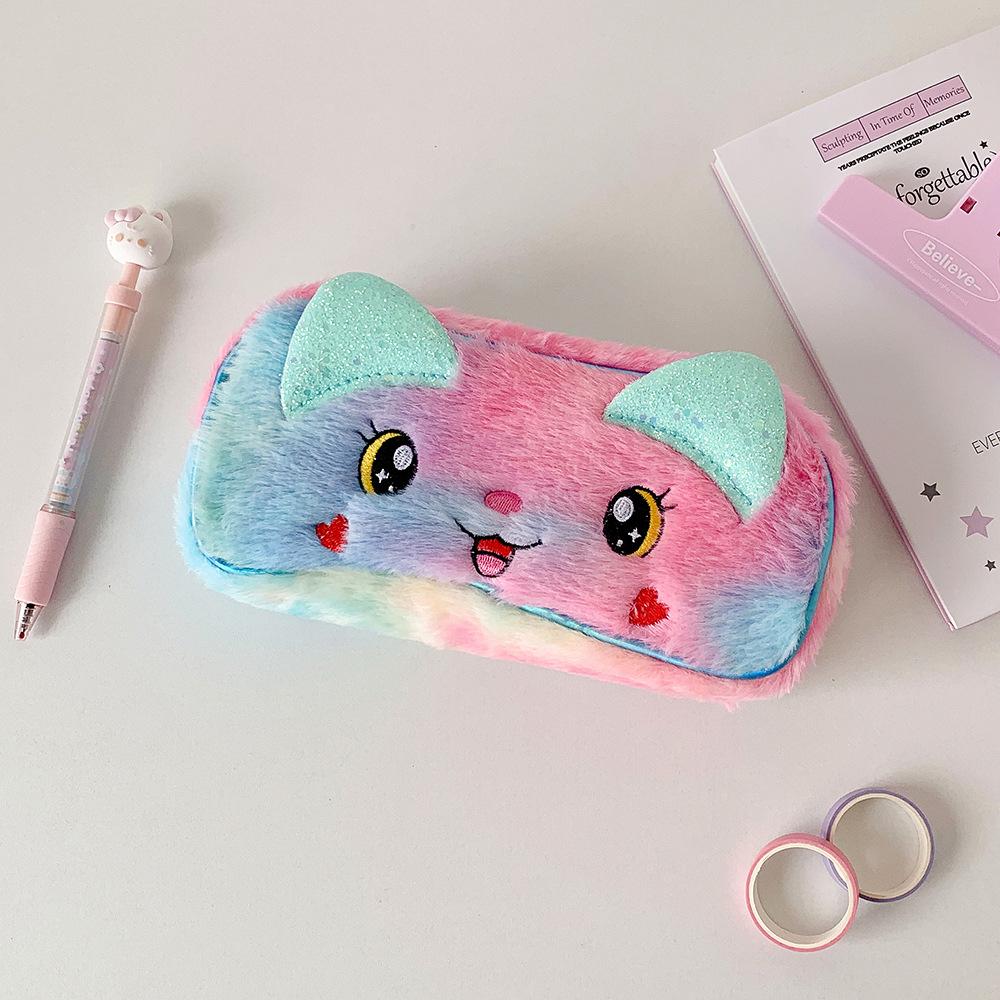 Cartoon Cat Y2K Stationery Bag Plush Plush Pencil Pouch Kawaii Korean Style Pencil Case  Office