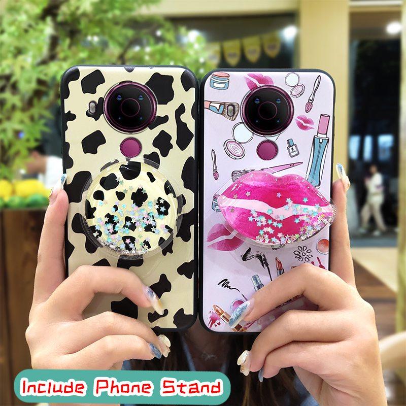 Quicksand Kickstand Phone Case For Nokia 5.4 Phone Lens Protection Cartoon Soft Case Dirt-resistant Durable Protective