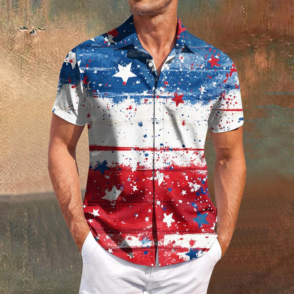 Męska koszula z krótkim rękawem casualowa, wąska, modna, męska, w kratę