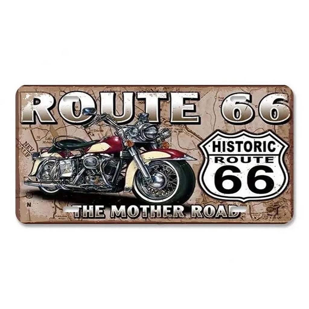 Route 66 License Plate for Wall Art Decoration Metal Tin Signs Vintage Tags Metal Automotive Signs For Cafe Bar Club Garage Pubs