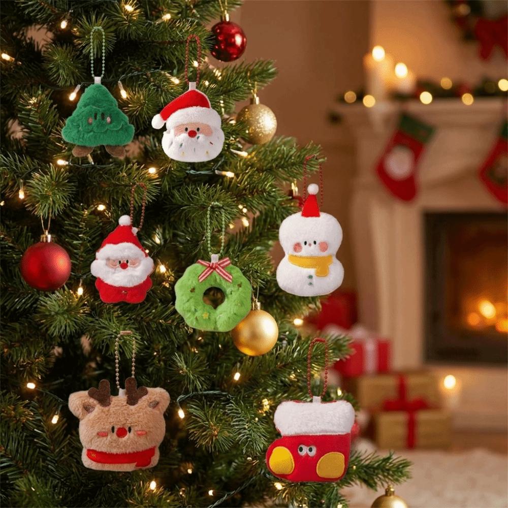 Santa Claus Christmas Tree Pendants Snowman Plush Keyring Fluzzy Christmas Keychain Holiday