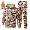 Men's Winter Camo Print Hooded Sweatshirt Sweatpants Warm Outfit