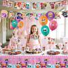 112Pcs Cartoon Birthday Party Decorations, Cartoon Accessories-Cartoon Backdrop Plates Balloons etc Party Supplies for Cartoon Birthday Favors & Decor