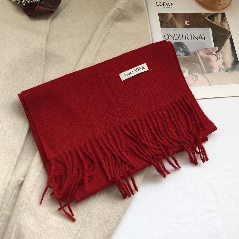 Ladies Wool 100% Australian Pure Wool Scarf Women Long Fringed Warm Cashmere Shawl Winter Thik Warm Knitted Neck Scarf Wrap
