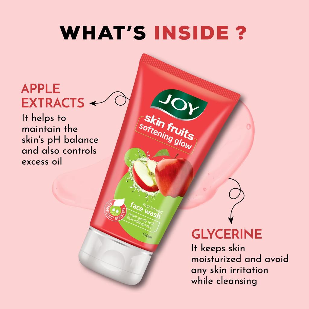 JOY Skin Fruits Apple Face Wash for Glowing Skin 100ML Pack of 2 | Hydrating, Softening, Nourishing Cleanser for All Skin Types