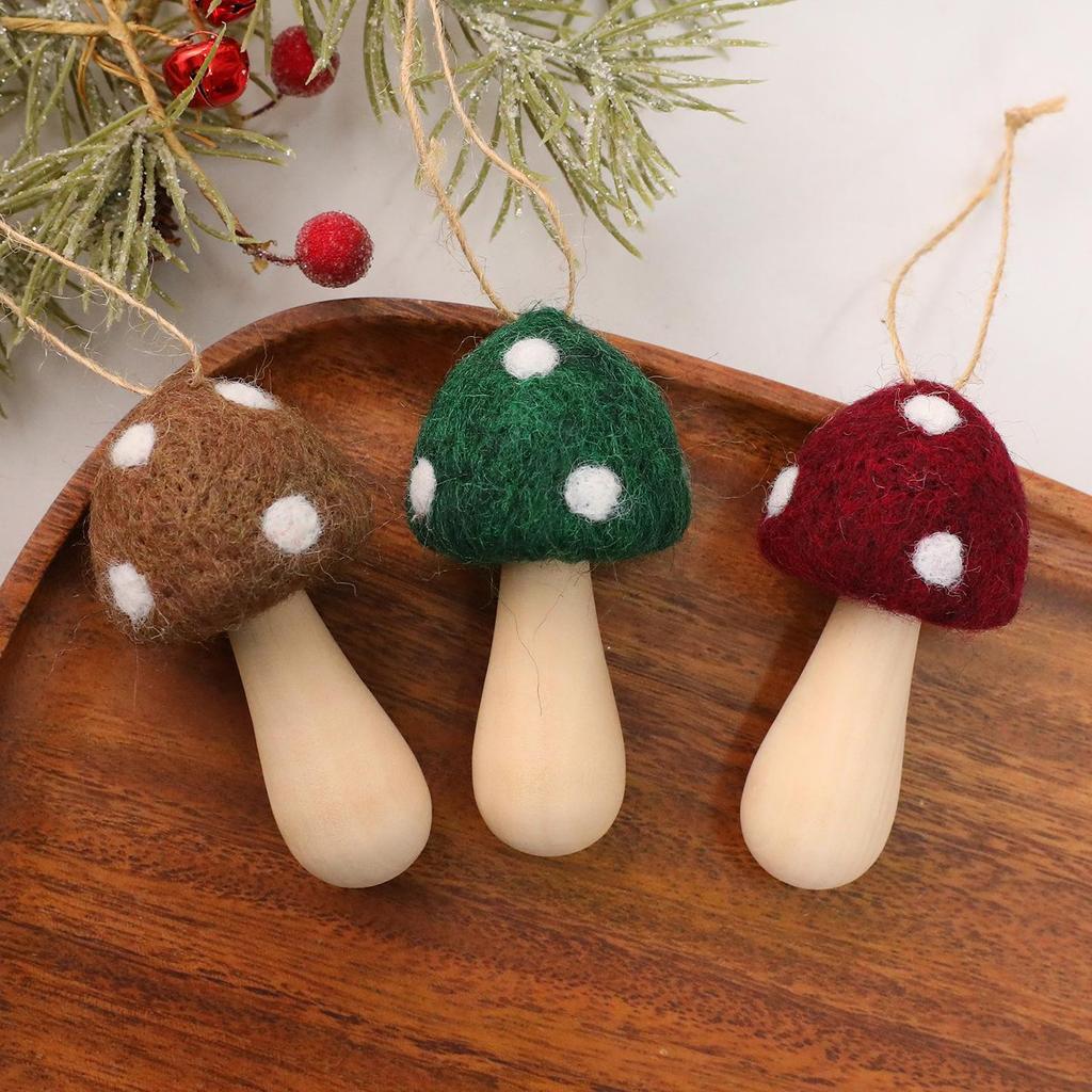 Mini Felt Mushroom Christmas Tree Ornaments