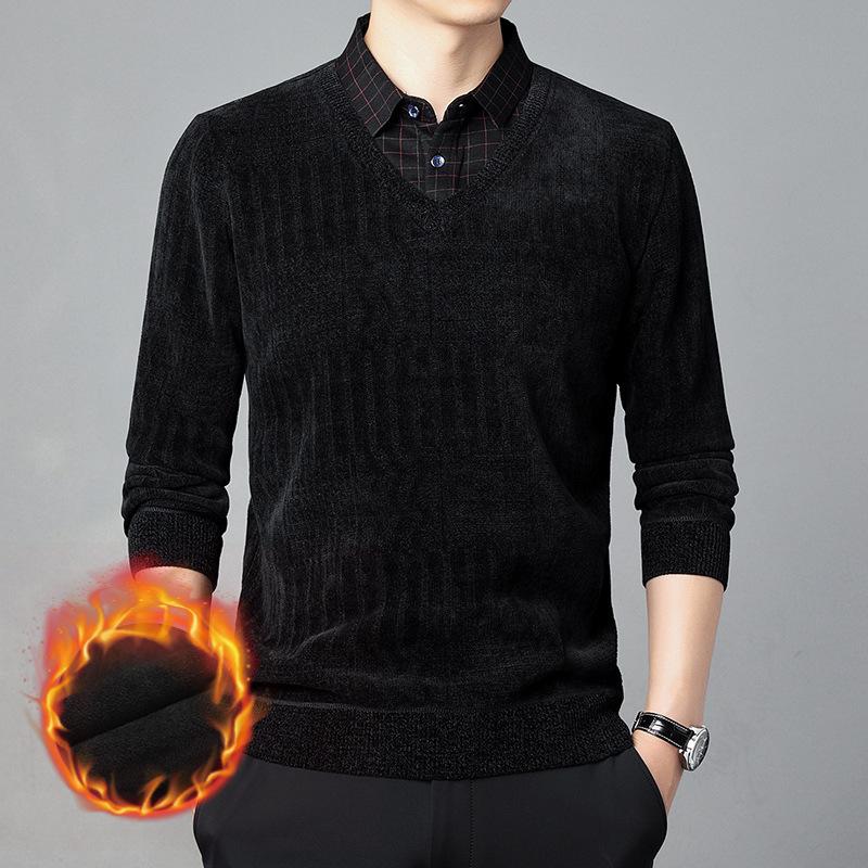 

Мужской повседневный трикотажный свитер из полиэстера с длинным рукавом, многослойным воротником-лацканом и полосатым узором. Идеально подходит для занятий спортом, путешествий и офиса. 4XL чёрный