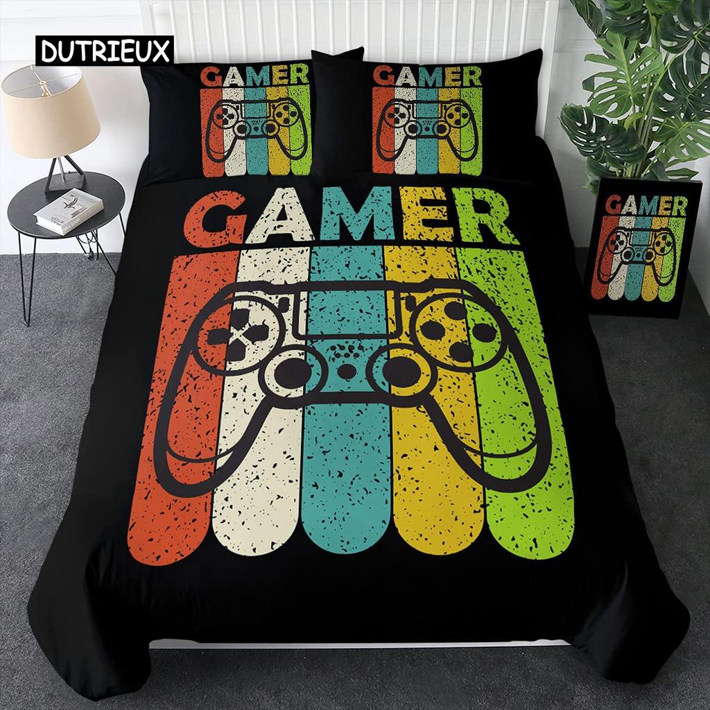 Gaming Bedding Set Game Bed Cover 135 for Adults Kids Soft Microfiber Modern Gamepad Duvet Cover Decorative with Pillowcase