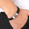 Black Color Cross Pattern Alloy Buckle Genuine Leather Bracelet For Men Stainless Steel Fine Jewelry Sculpture Bracelet