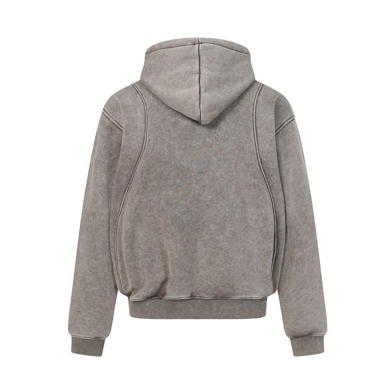 Mens Heavyweight Fleece-Lined Hoodie Oversized Streetwear Style With Deconstructed Design Patch Detail