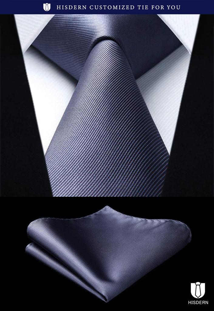 [HISDERN] Plain Tie Set of 3, Formal Tie and Pocket Square Set for Men, Perfect for Weddings, Father's Day Gifts, Washable T3-01