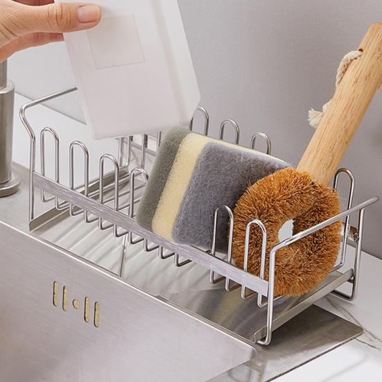 Slot Design Detachable Drain Rack with Drip Tray Anti-rust Stainless Steel Sponge Rag Sink Dish Drainer Kitchen Supplies
