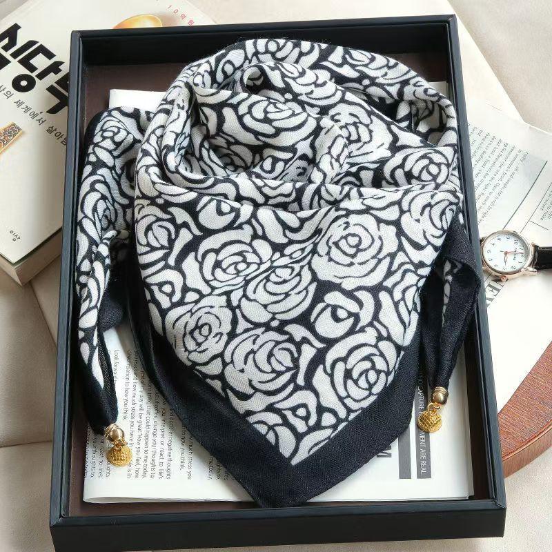 Womens Cotton Square Scarf With Magnetic Clasp Lightweight Winter Wrap Accessory Floral Print