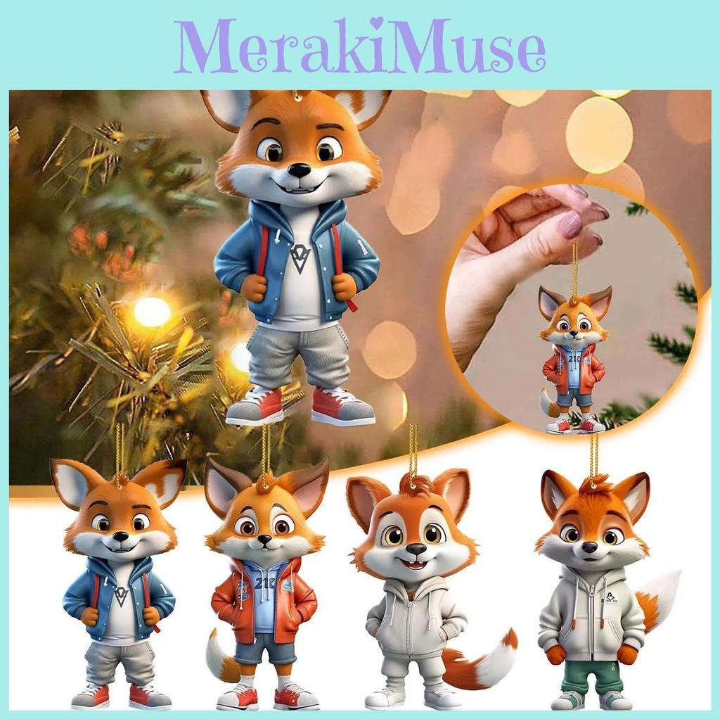 Fun Colorful And Cartoon Fox Acrylic Christmas Tree Decoration For Vehicle Interior