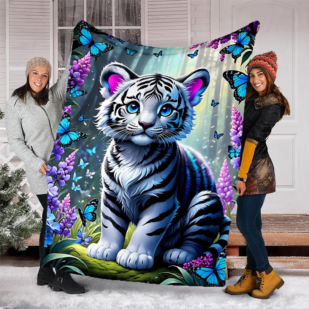 1 st Tigertema Fantasy Garden Pläd Polyesterfiber, Lätt Flanell, Mjuk & Varm, Användning Året Runt för Utomhusbruk, Camping Digitaltryck