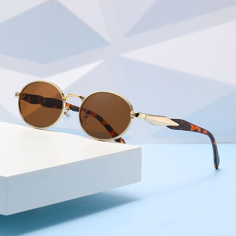 Outdoor Beach Sunshade Eyeglass Party Driving Eyewear Uv400 New Fashion Elliptical Sunglasses Women Retro Metal Sun glasses Men