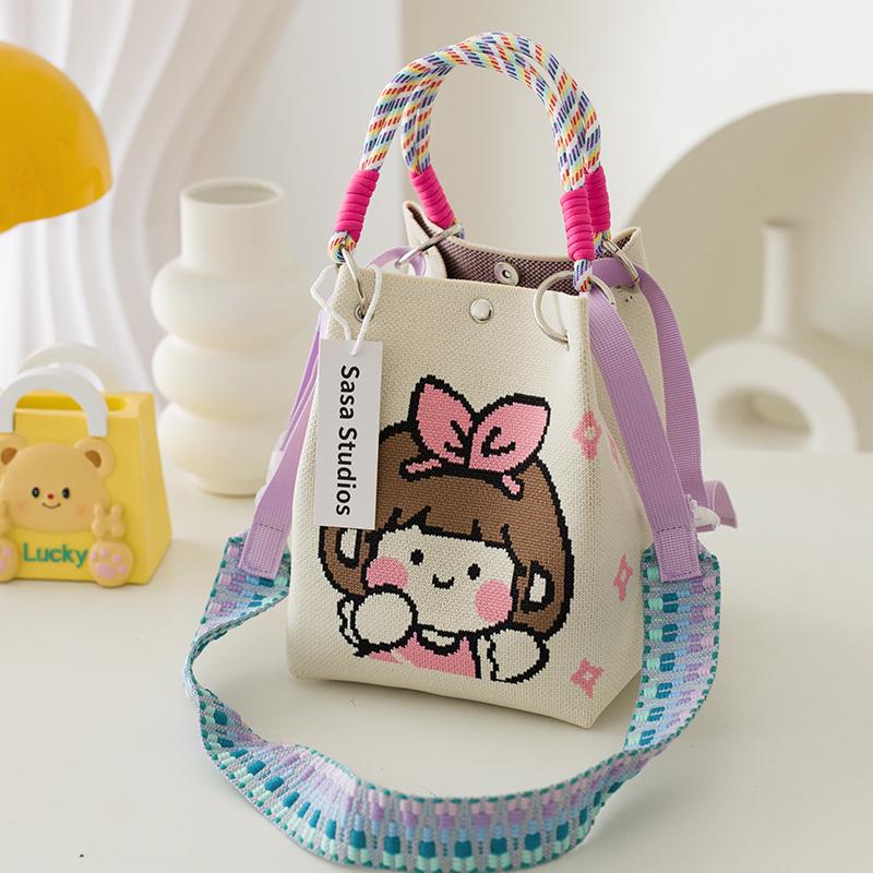 Stilvolle japanisch-koreanische Strickhandtasche: Große Tragetasche & Tragbare Pendel-Quadrat-Tasche