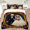 3pcs Day of the Dead Wedding Printed Quilt Set, Includes 1 Quilt Cover and 2 Pillowcases