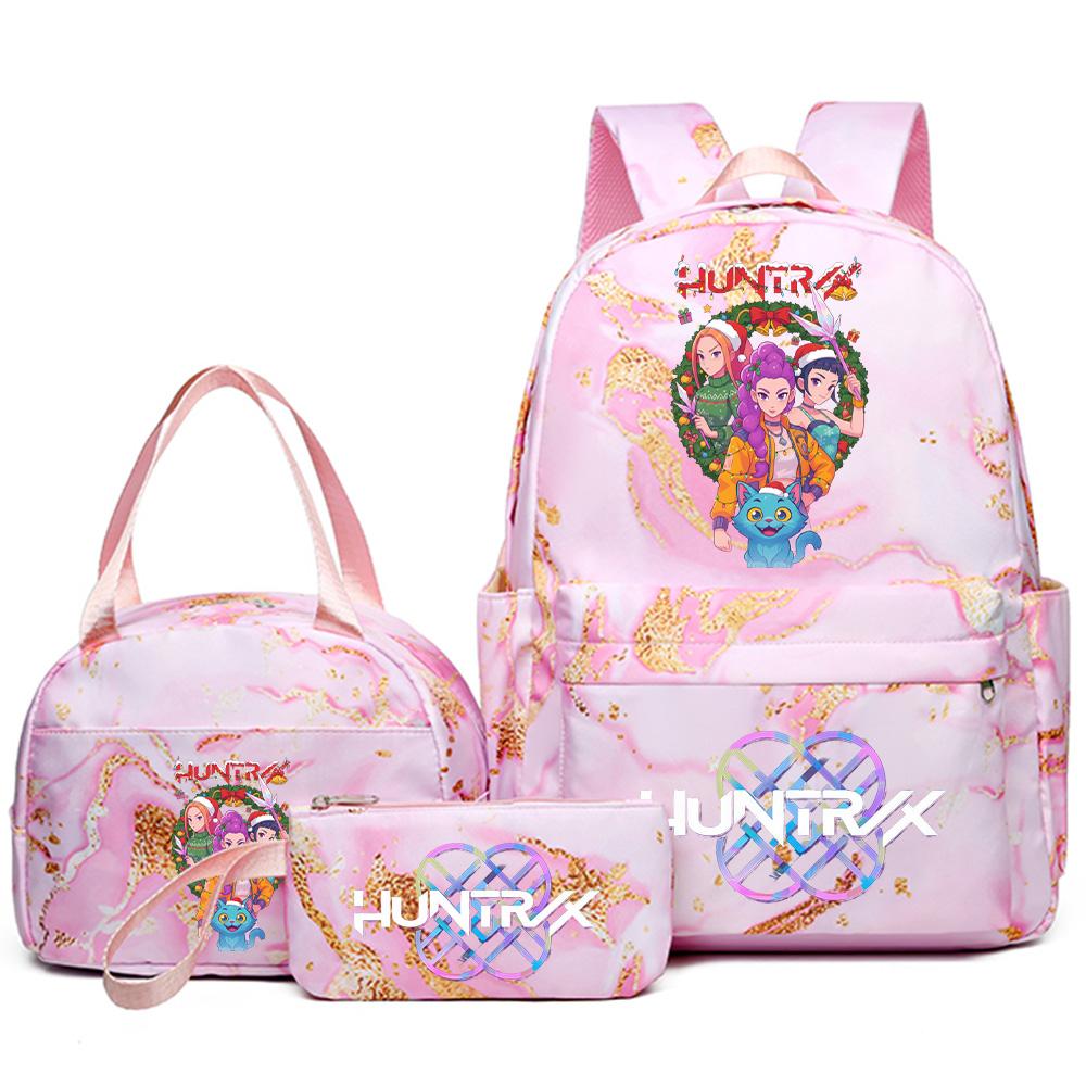 3Pcs/set Christmas Kpop Printed Backpack Handbag Pencil Case for Teenager Student Girl Boy Bookbag Schoolbag Women Large Capacity Travel Bag Kid Gift