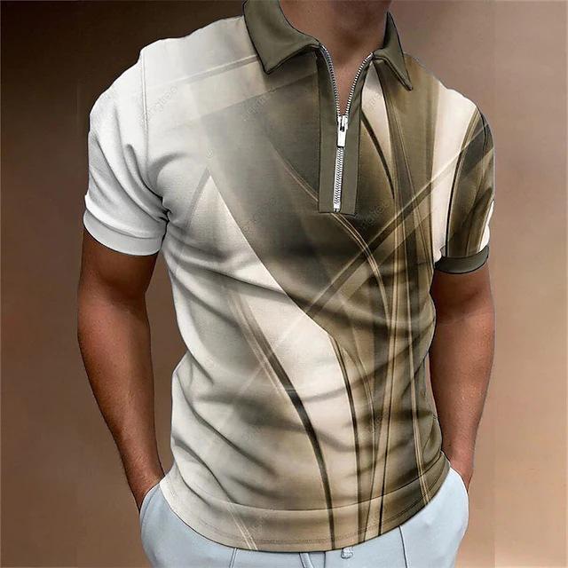 Trendy Short Sleeve Zip Polo Shirt, Casual Modern Top for Men