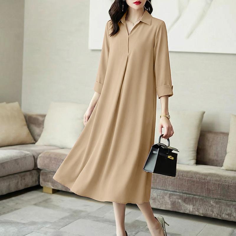 ZANZEA Vestido largo casual para mujer con cuello vuelto, holgado y de manga 3/4