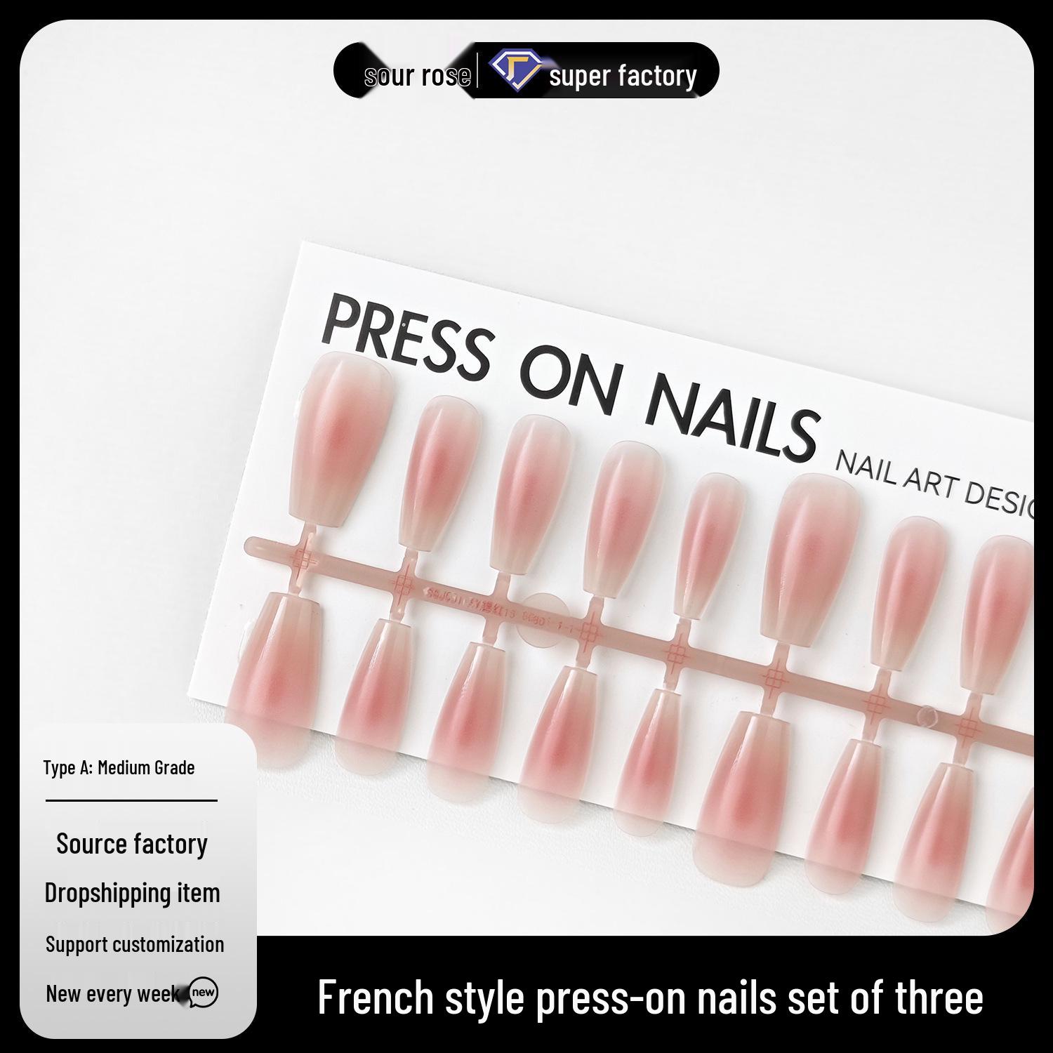 

Jiaolong Spring & Autumn Solid Color Wearable Nail Tips - New False Nail Patches XS, M